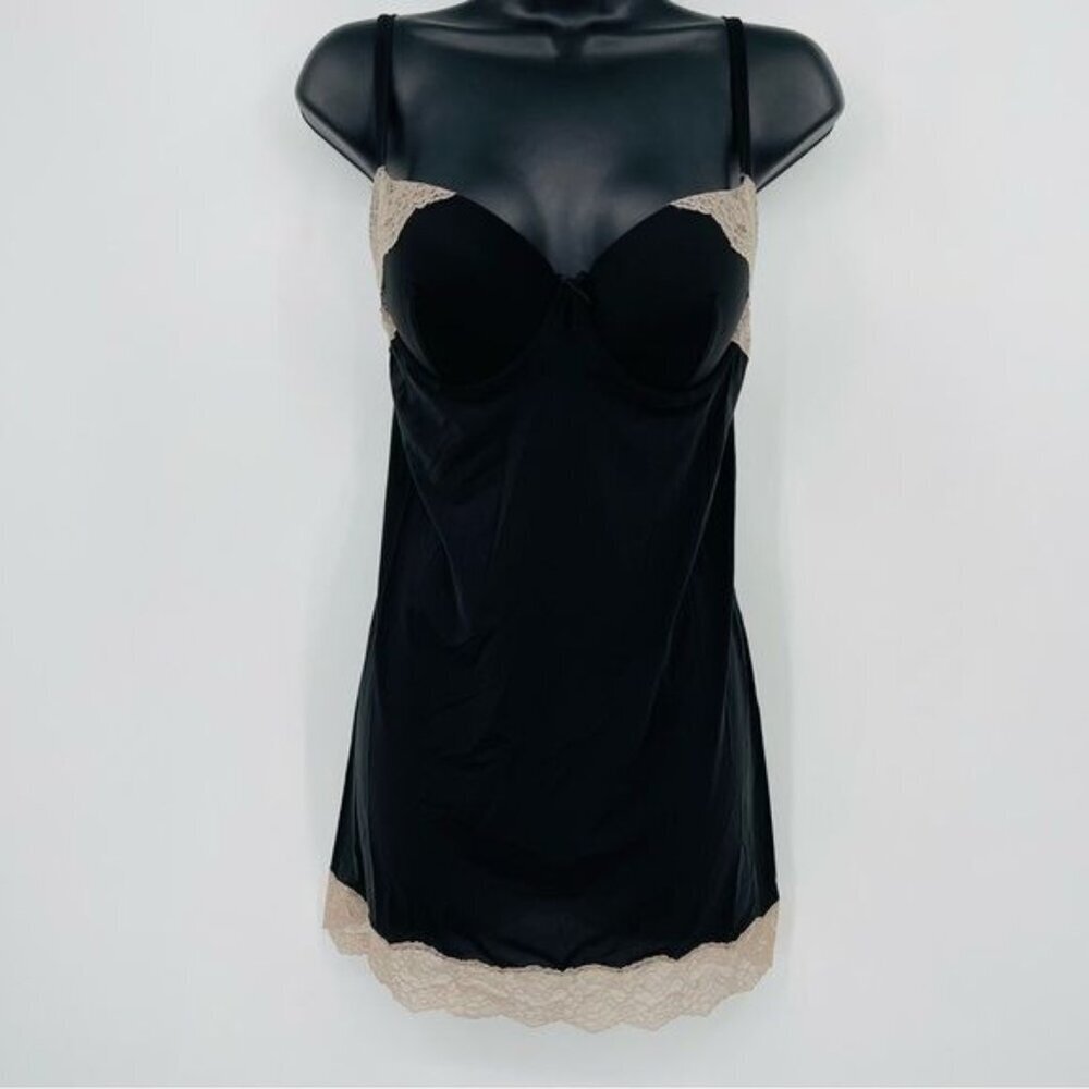 Victoria's Secret women's bra nightie‎ size 34D satin lace trim black padded